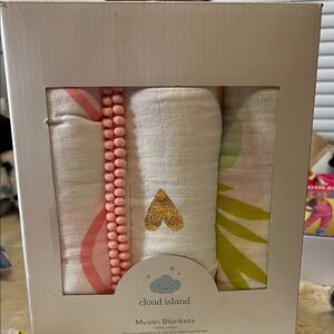 Cloud Island Muslin Blankets - Pink, Gold, Green